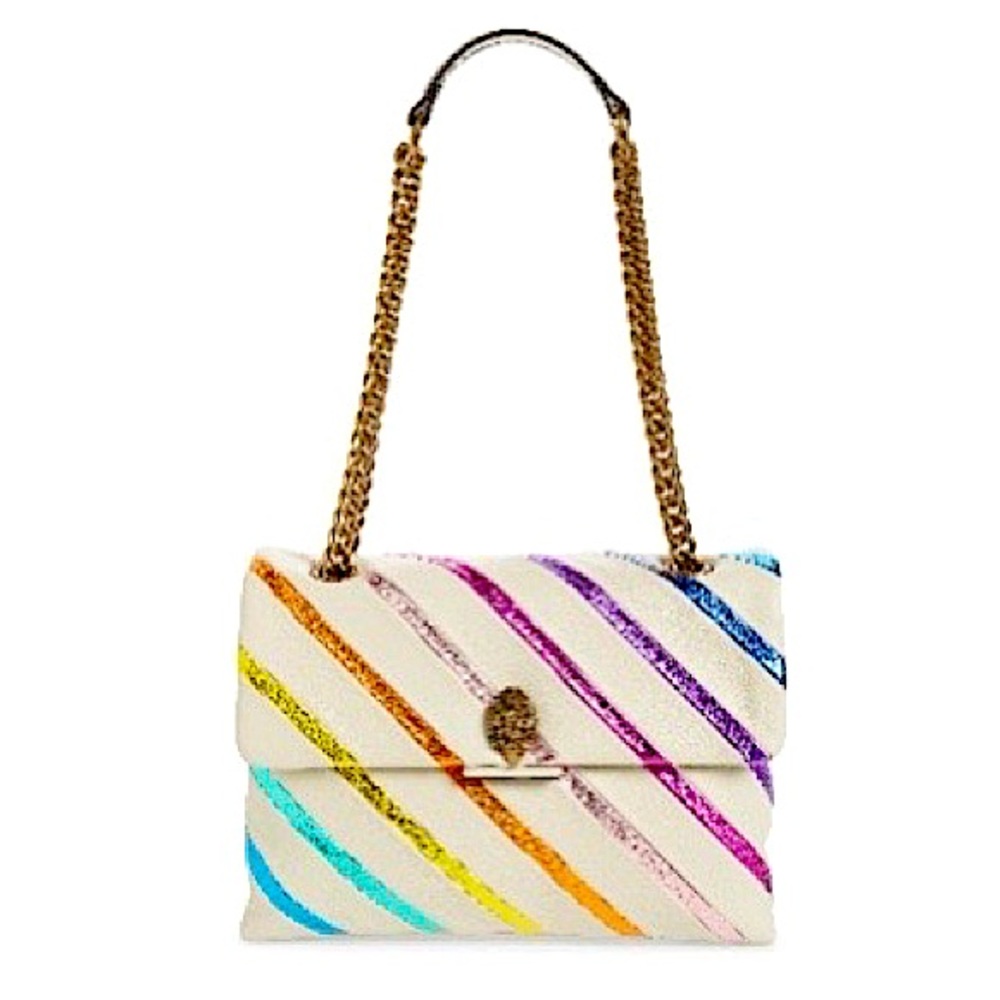 🚫SOLD🚫 Kurt Geiger XL Metallic Rainbow Stripe Leather Kensington Shoulder Bag - Picture 4 of 10